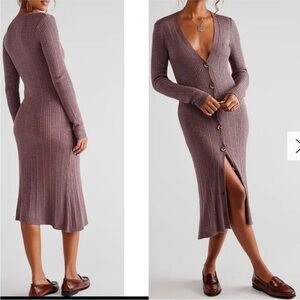 FREE PEOPLE SWEATER DRESS DATE NIGHT CARDI CARDIGAN MAUVE PURPLE XS